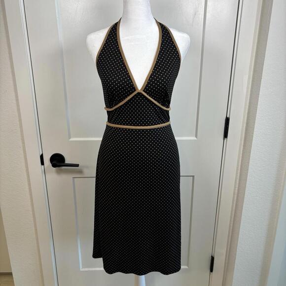 Dresses & Skirts - VTG Y2K Polka Dot Halter Mini Dress 90s 2000s Size L Black LBD Vacation Made USA